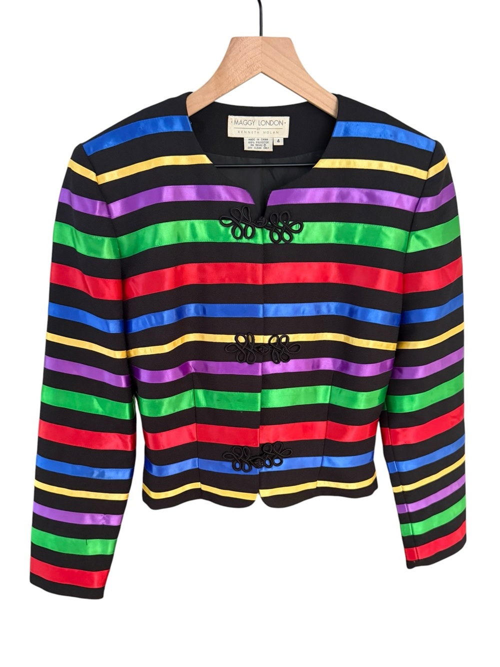 Vintage Maggy London Kenneth Nolan Rainbow Ribbon Blazer Jacket Sz 4 Maximalist